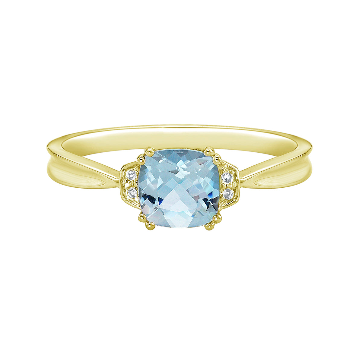 10K Yellow Gold Prong-set Aquamarine ring with Diamond accent