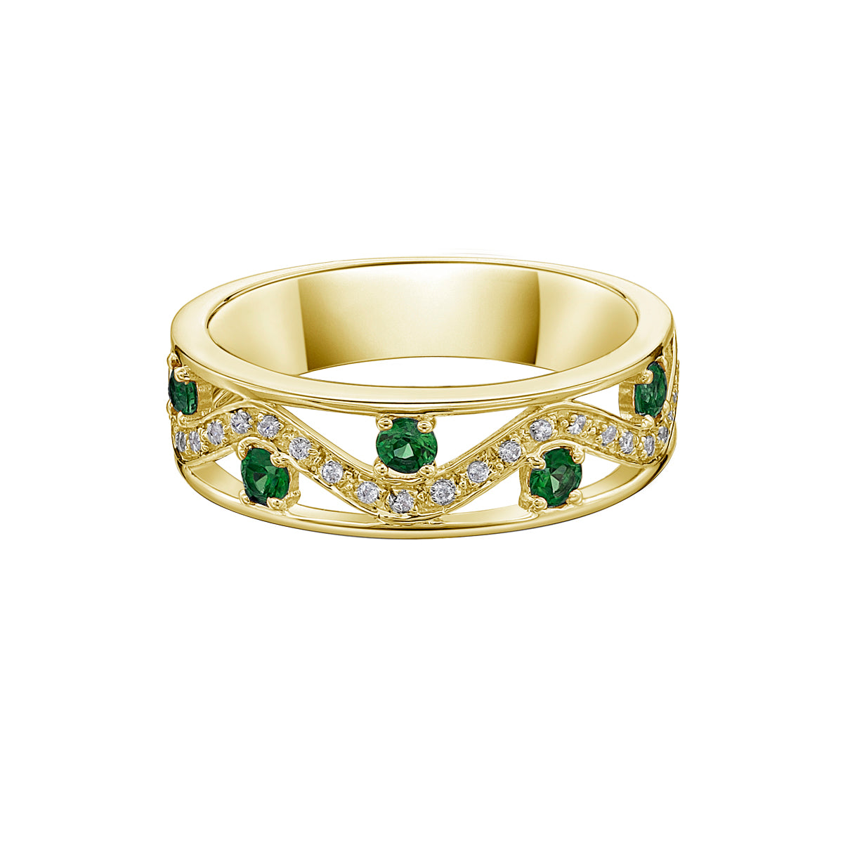 10K Yellow Gold Emerald &amp; diamond band