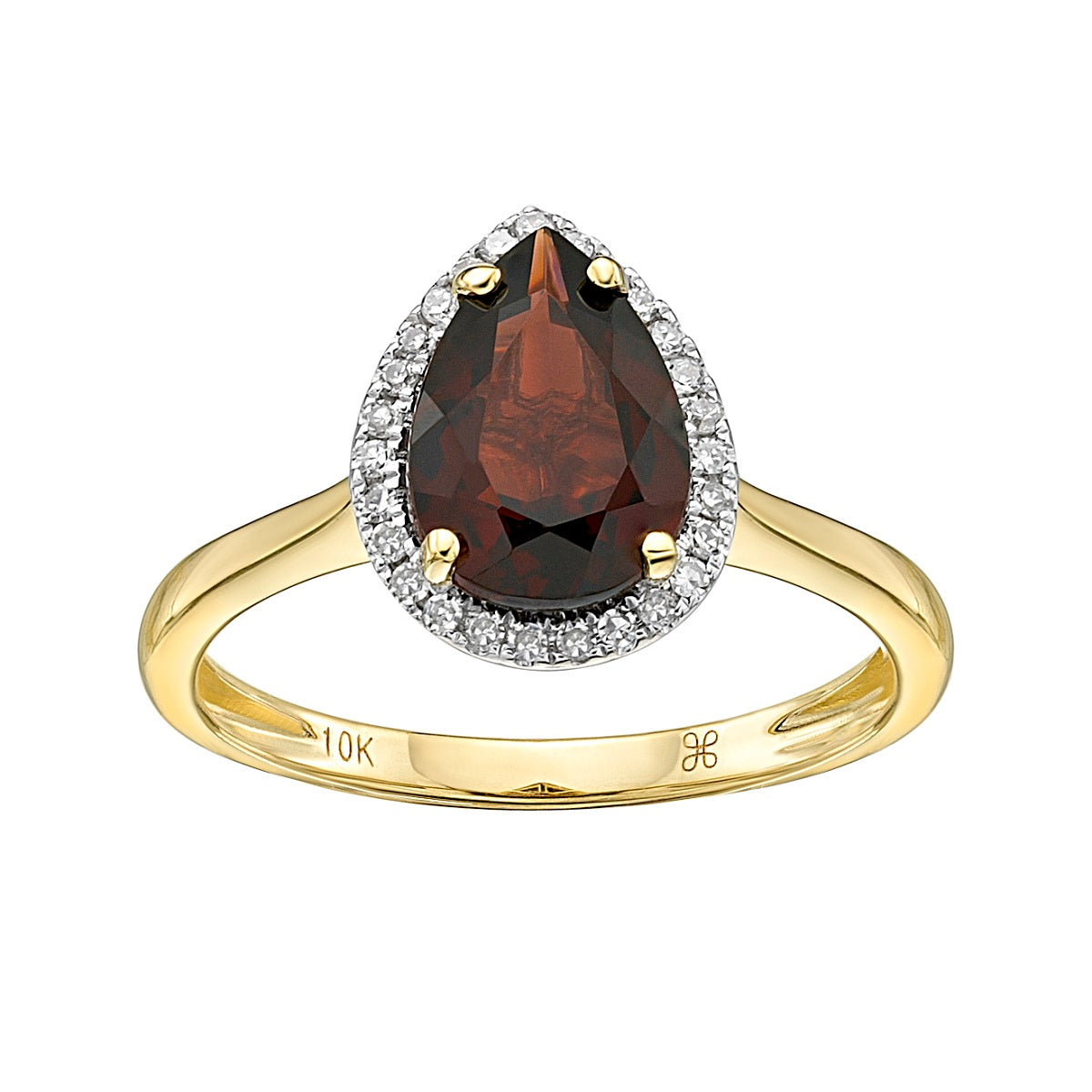 10K Yellow Gold Prong-set Garnet ring with Diamond Halo