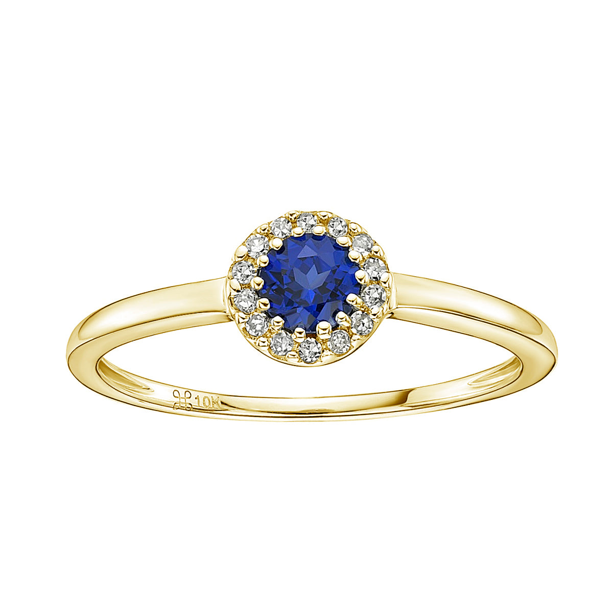 10K Yellow Gold Blue Sapphire with Halo Ring