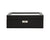 A black leather watch box with a polished wooden lid featuring a small round window and a silver-tone lock.