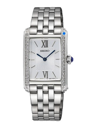 Silver Seiko watch with a clear background