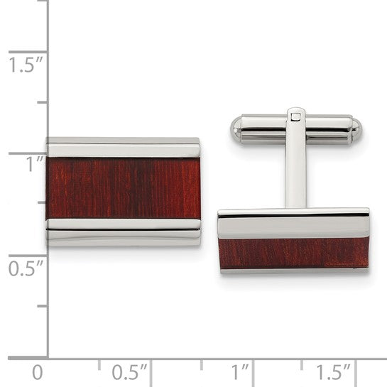 Chisel® Stainless Steel Red Koa Wood Inlay Cuff Links with Polished Finish - Pair