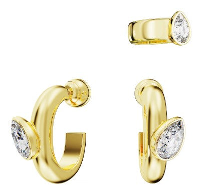 Swarovski Dextera Hoop earrings with ear cuff, Set (3), Pear cut, White, Gold-tone plated 5663262