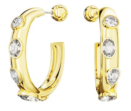 Dextera hoop earrings, Mixed cuts, White, Gold-tone plated 5663261