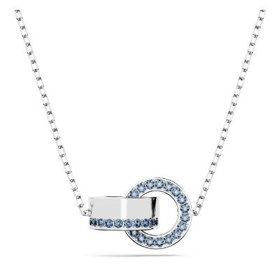 Swarovski Hollow pendant, Interlocking loop, Blue, Rhodium plated 5663504- Discontinued