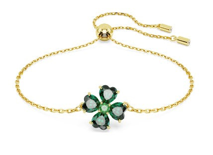 Swarovski Idyllia bracelet, Mixed cuts, Clover, Green, Gold-tone plated 5666585