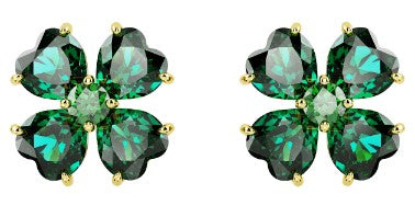 Swarovski Idyllia stud earrings, Clover, Green, Gold-tone plated 5666236