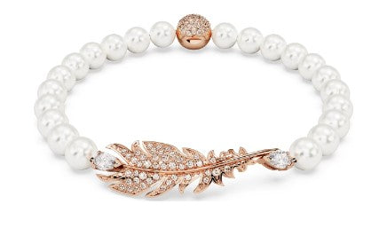 Swarovski Nice bracelet, Feather, White, Rose gold-tone plated 5663482