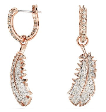 Swarovski Nice drop earrings, Feather, White, Rose gold-tone plated 5663486