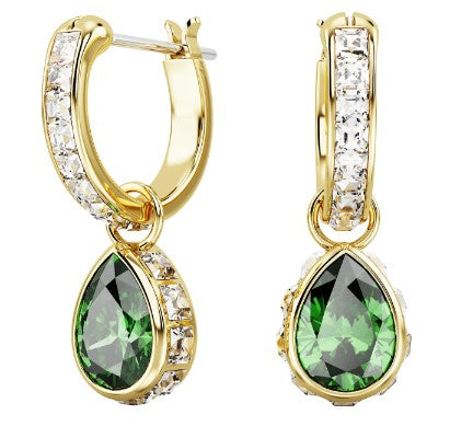 Swarovski Stilla drop earrings, Pear cut, Green, Gold-tone plated 5662922