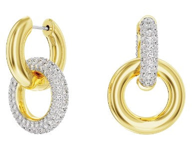 Swarovski Dextera hoop earrings, Interlocking loop, White, Gold-tone plated 5668818