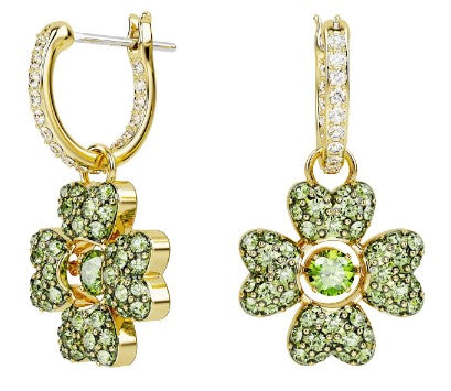 Swarovski Idyllia drop earrings, Clover, Green, Gold-tone plated 5670664