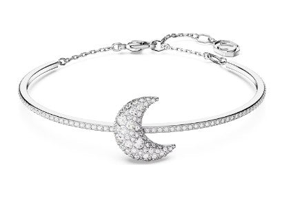 Swarovski Luna bangle, Moon, White, Rhodium plated - 5666175