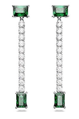 Swarovski Matrix drop earrings, Mixed cuts, Green, Rhodium plated - 5665786
