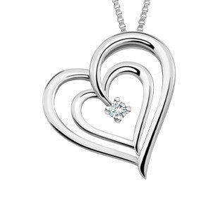 Colgante en forma de corazón con diamantes de 0,02 quilates en oro blanco de 10 quilates, 18"