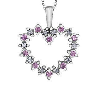 Colgante en forma de corazón de zafiro rosa y diamante de 0,05 quilates en oro blanco de 10 quilates, 18"