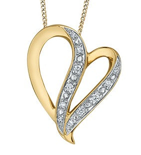 Colgante en forma de corazón con diamantes de 0,06 quilates en oro amarillo de 10 quilates, 18"