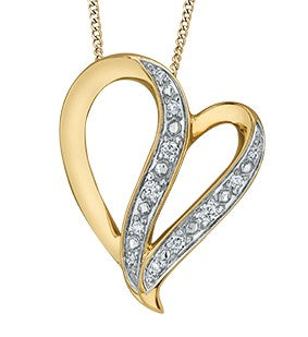 10K Yellow Gold 0.06 cttw Diamond Heart Pendant, 18&quot;