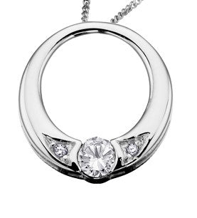10K White Gold 0.035 cttw Diamond Circle Pendant, 18&quot;