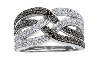 Anillo de oro blanco de 10 quilates con diamantes negros de 0,80 quilates
