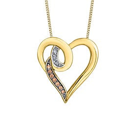 Colgante en forma de corazón con diamantes marrones de 0,035 quilates en oro amarillo de 10 quilates, 18"