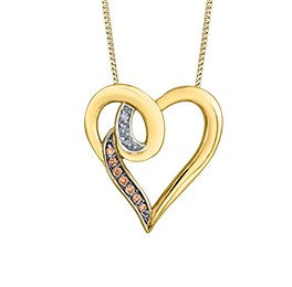 Colgante en forma de corazón con diamantes marrones de 0,035 quilates en oro amarillo de 10 quilates, 18&quot;