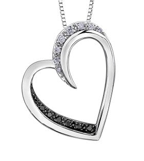 Colgante en forma de corazón con diamantes negros de 0,09 quilates en oro blanco de 10 quilates, 18&quot;