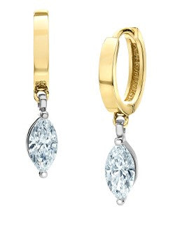Aretes tipo marquesa con diamantes cultivados en laboratorio de 1,32 quilates en oro amarillo y blanco de 14 quilates