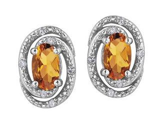 Pendientes de plata de ley con citrino auténtico de 0,50 quilates y halo de diamantes de 0,036 quilates