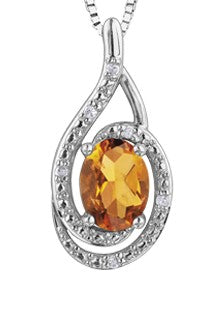 TRACKING - Silver Citrine Oval  0.75cttw &amp; Diamond 0.03cttw Necklace 18&quot;