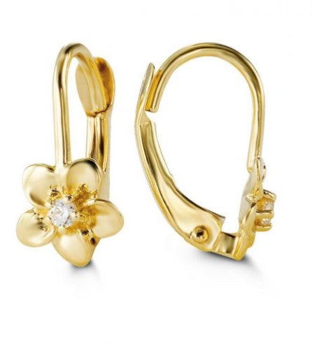 10K Yellow Gold Flower and Cubic Zirconia Baby Earrings