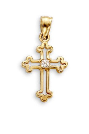 10K Yellow Gold Cross Charm with Cubic Zirconia
