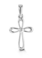 10K White Gold Cross Charm with Cubic Zirconia