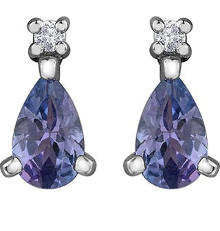 10K White Gold 0.40 cttw Genuine Tanzanite & 0.02 cttw Diamond Earrings
