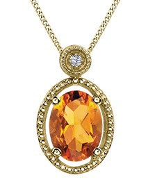 Colgante de oro amarillo de 10 quilates con diamantes y citrino de 0,01 quilates, 18"