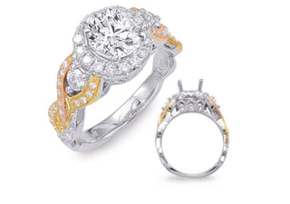 14K Tri Tone Round Brilliant Cut Diamond Ring
