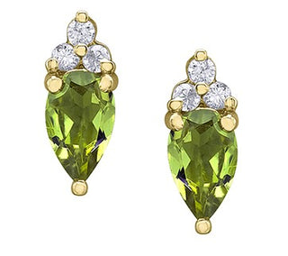 Aretes de diamantes y peridoto en oro amarillo de 10 quilates