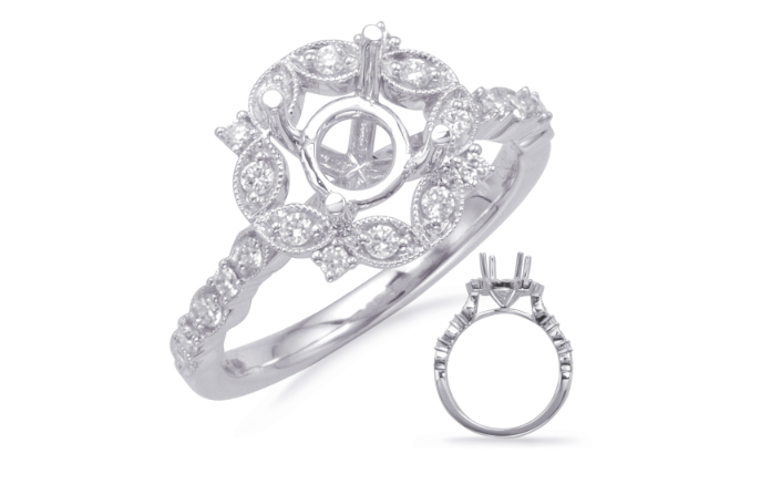 Anillo de diamantes con halo de talla brillante redonda de 14 quilates