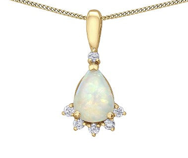 10K Yellow Gold Opal and Diamond Pendant