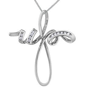 10K White Gold 0.06 cttw Diamond Cross Pendant, 18"