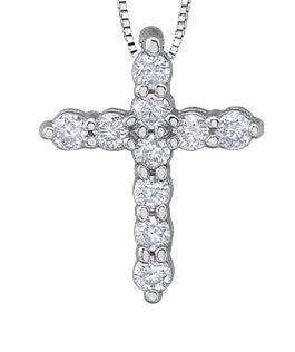 10K White Gold 0.15 cttw Diamond Cross Pendant, 18&quot;