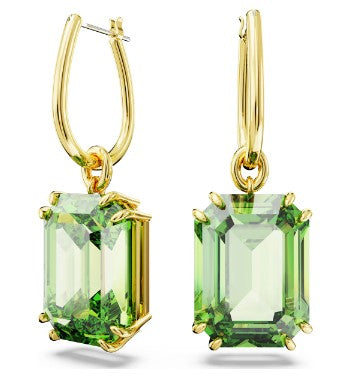 Swarovski -  Millenia drop earrings, Octagon cut, Green, Gold-tone plated - 5676071- Discontinued
