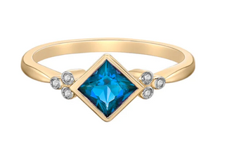 10K Yellow Gold London Blue Topaz and Diamond Ring, size 7