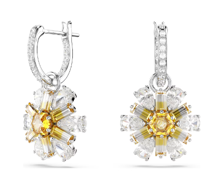 Swarovski - Idyllia drop earrings, Flower, Yellow, Rhodium plated - 5683243