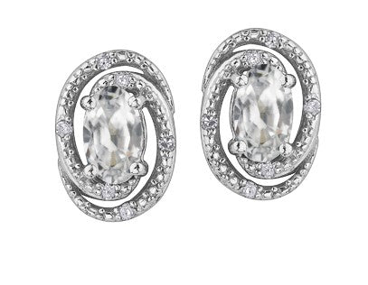 Sterling Silver 0.44cttw White Topaz &amp; 0.036cttw Diamond Halo Stud Earrings