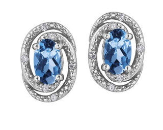 Pendientes de plata de ley 925 con topacio azul de 5 x 3 mm y diamantes de 0,036 quilates con parte posterior de mariposa - 6 mm x 9 mm