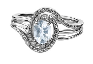 925 Sterling Silver Aquamarine & Diamond Ring
