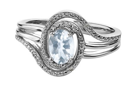 Sterling Silver Aquamarine and Diamond Ring, size 6