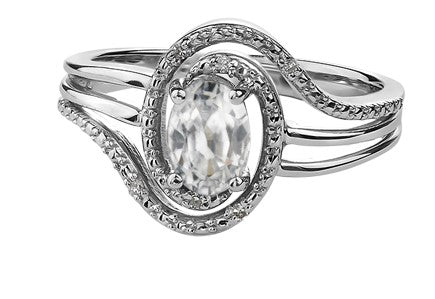 Sterling Silver White Topaz and Diamond Ring, size 6